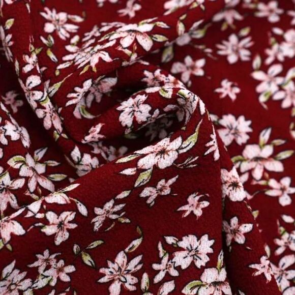 ONEYIM Burgundy Floral Print Long Sleeve Off The Shoulder Summer Dress - Picture 7 of 7